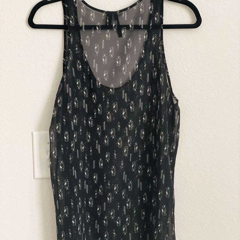 Sheer black top w/ boho motifs